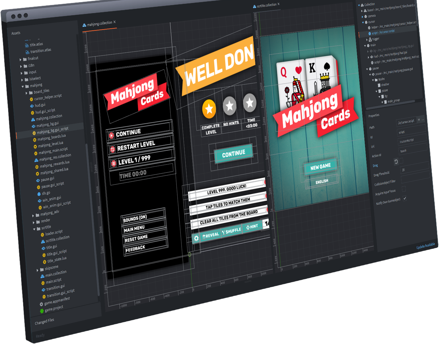 Judian GUI editor with interface nodes and layout controls